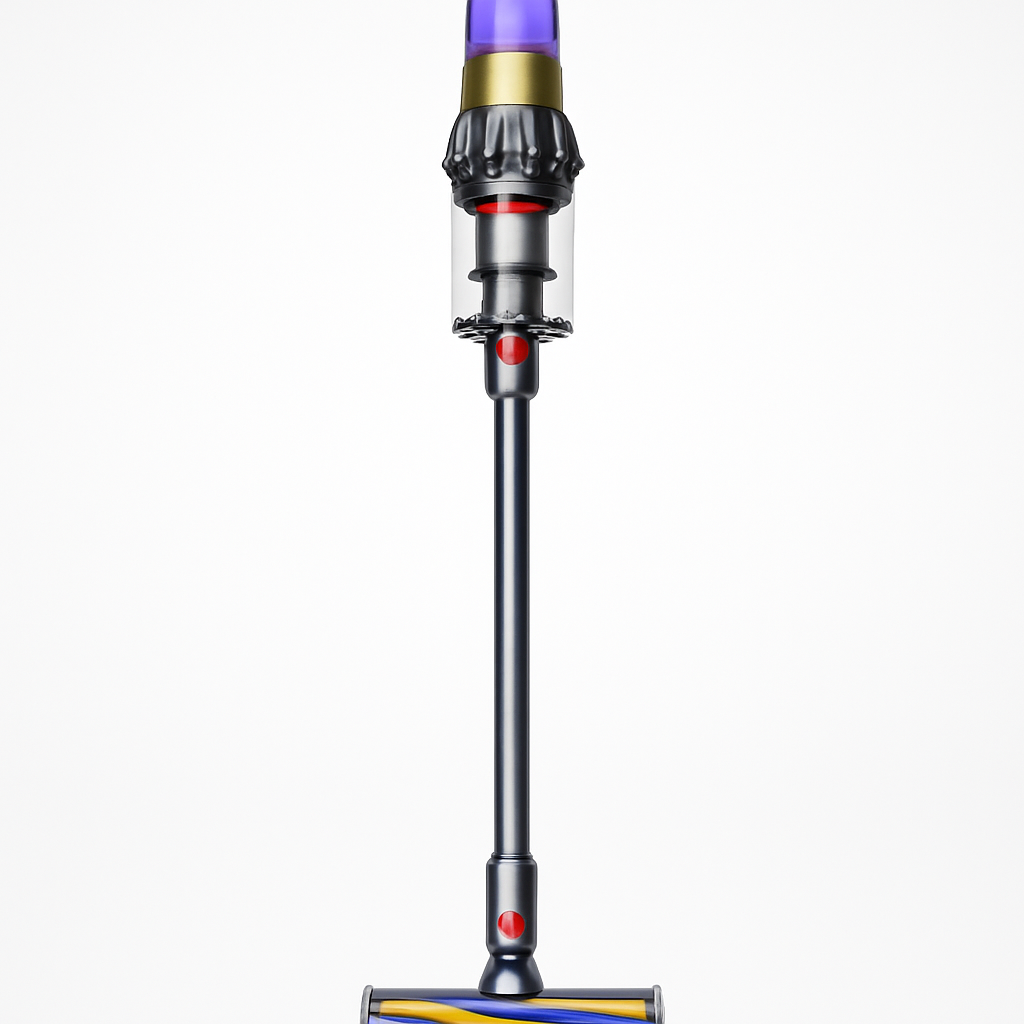 Dyson V15 Detect vue de face montrant écran LCD et laser intégré