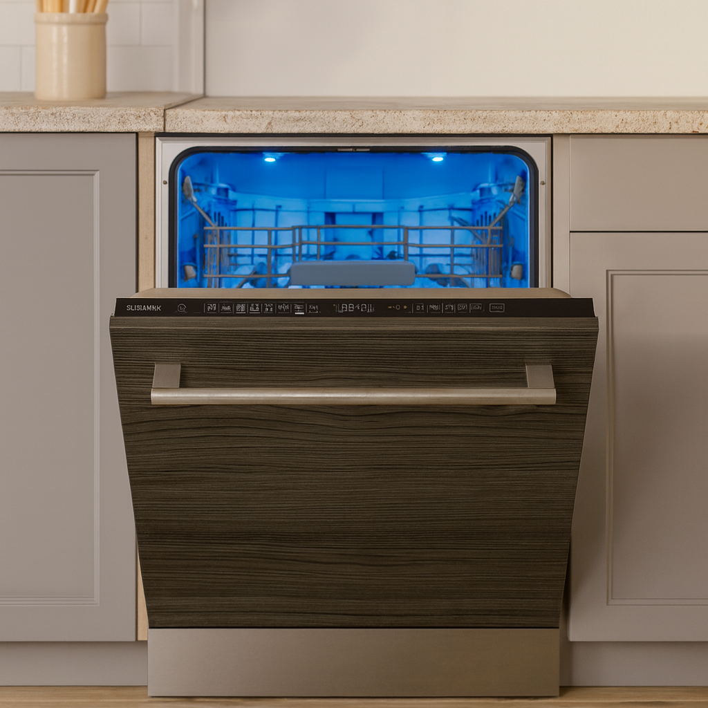 Lave-vaisselle Siemens SN65EX57CE vue de face avec panneaux intégrables