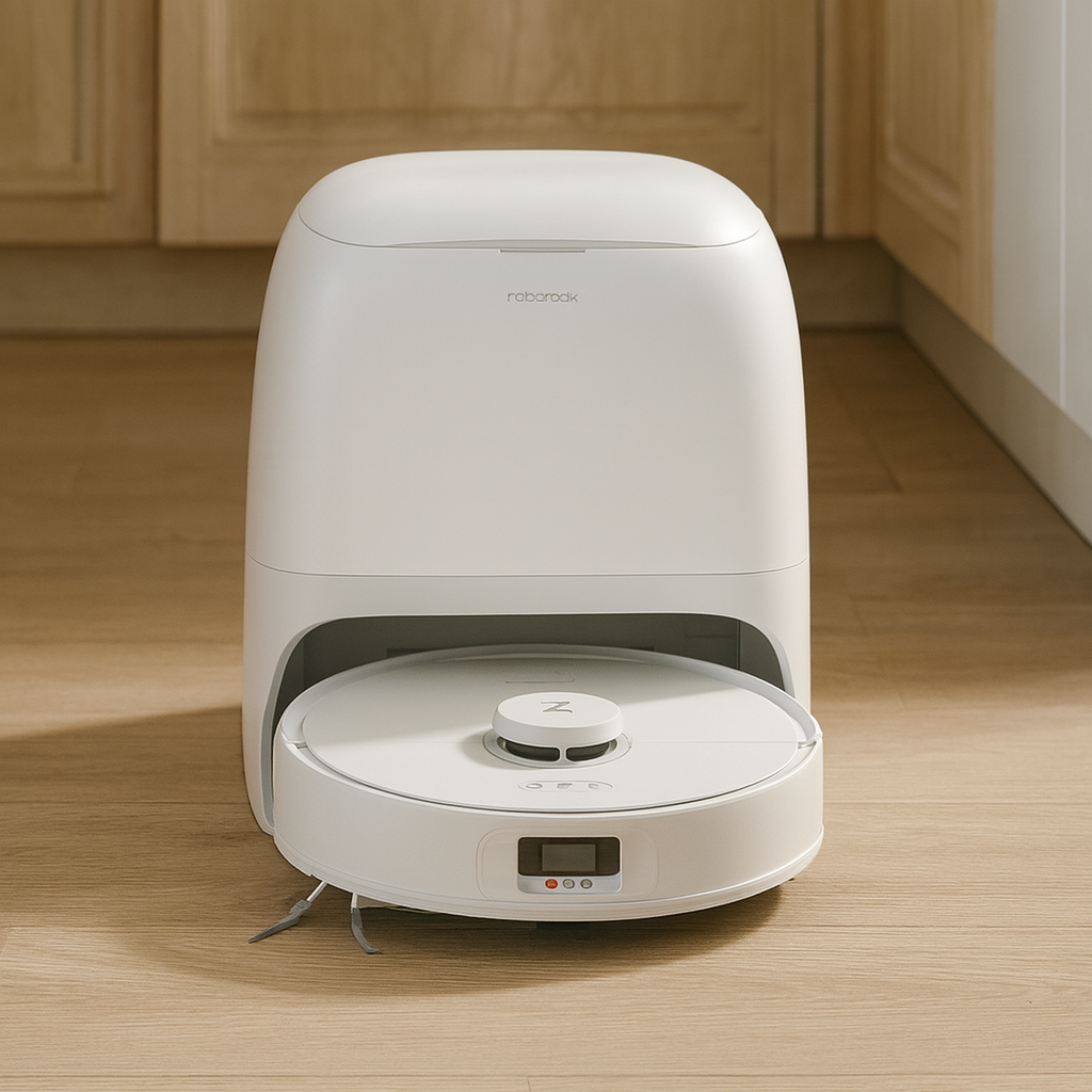 Roborock Qrevo Curv vue de face montrant le design arrondi et compact