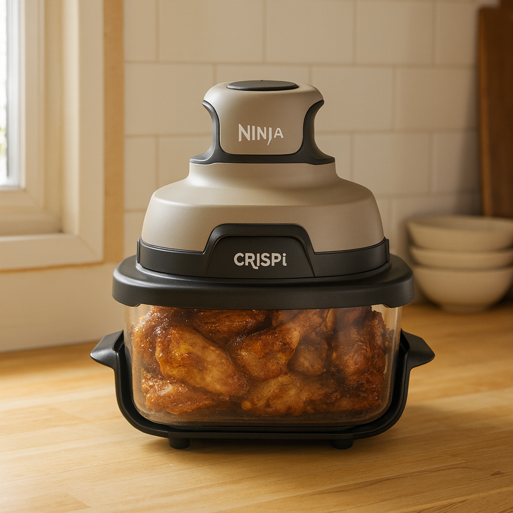Friteuse Ninja CRISPi 4-en-1 beige, vue de face avec écran tactile