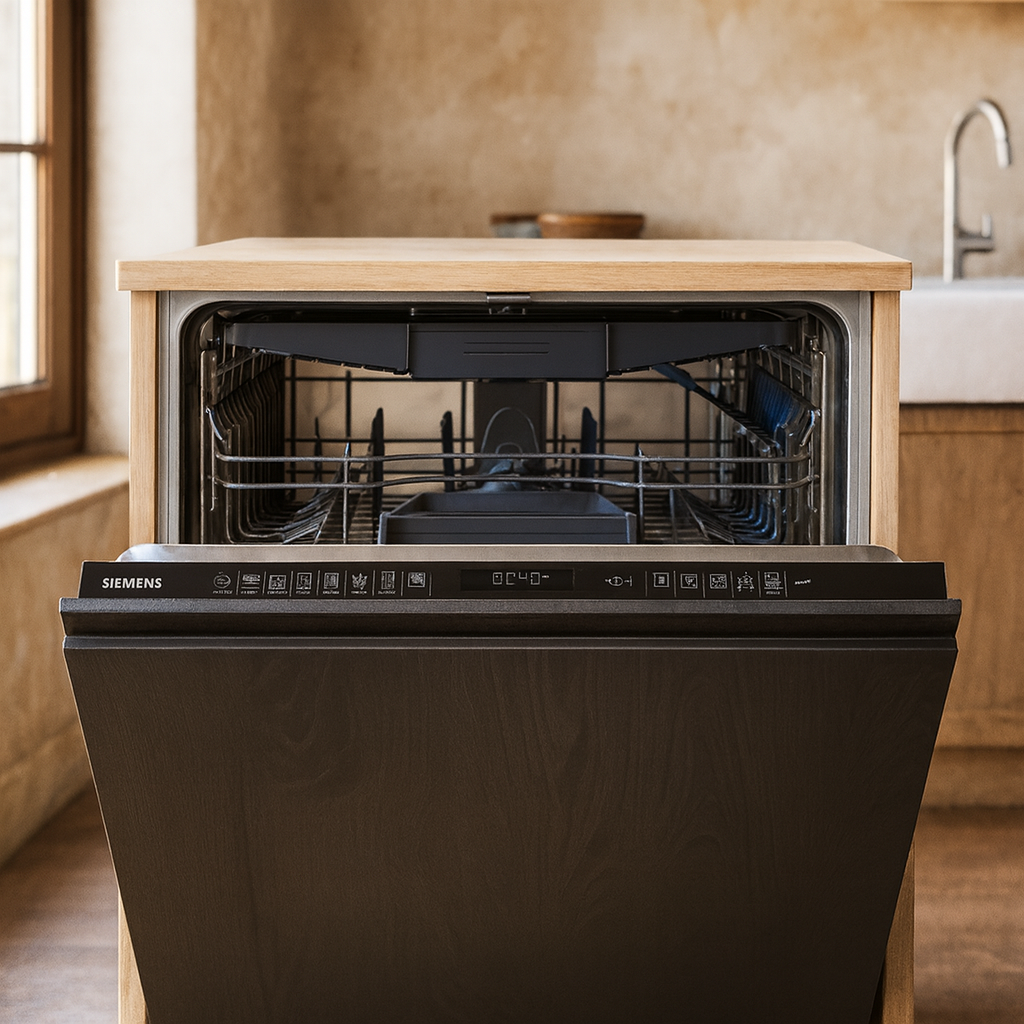 Siemens iQ500 SN65EX23CE vue de face, porte fermée, inox brossé, bandeau tactile LED